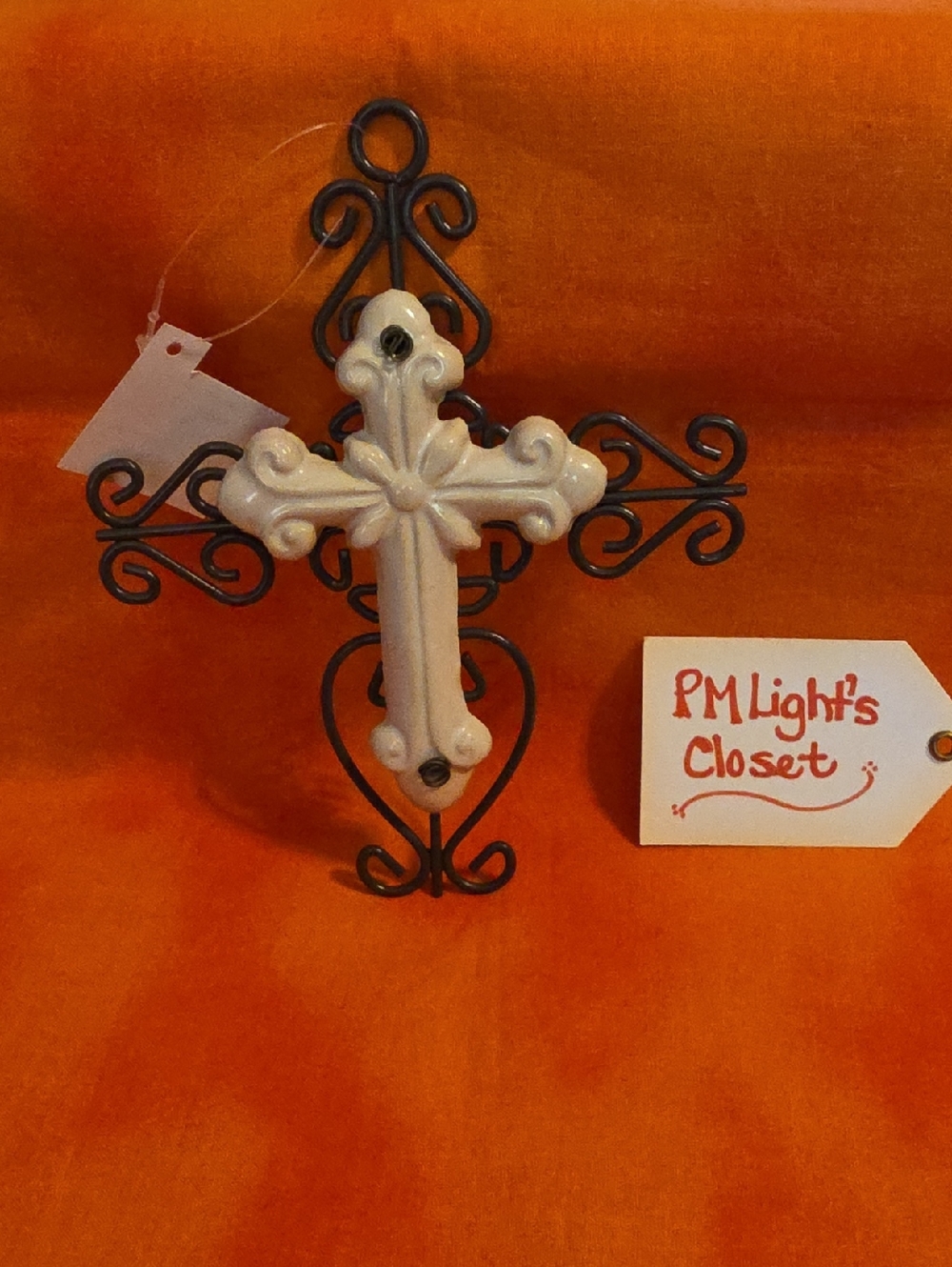 Hobby Lobby Ceramic Cross on Metal Scroll Wall Accent Ornament New